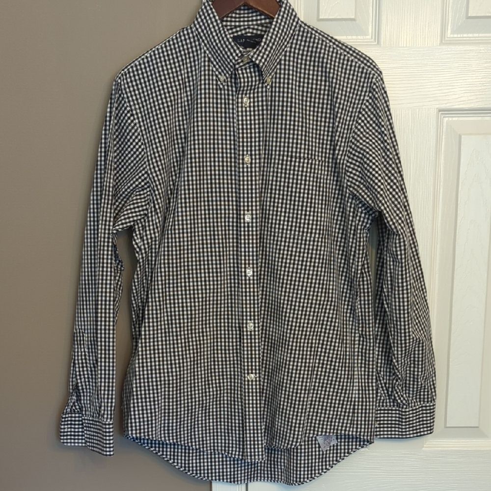 Lands' End Men's Black Checkered Button Down Shirt